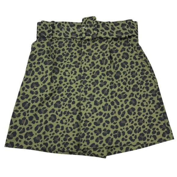 ZARA High Waisted Animal Leopard Print Belted Short Sz XS Green Black Brown - Picture 5 of 8